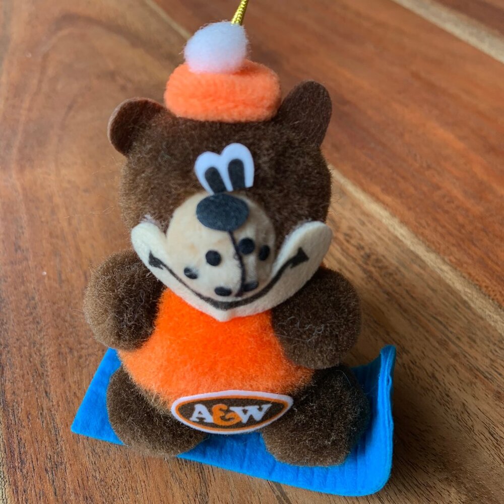 Vintage A&W Pom Pom snowboard root bear Christmas tree ornament ! collectible